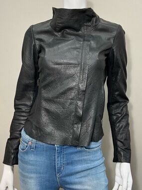 CIGNO NERO Lene 100% Genuine Leather Asymmetrical Moto Biker Jacket Black 36